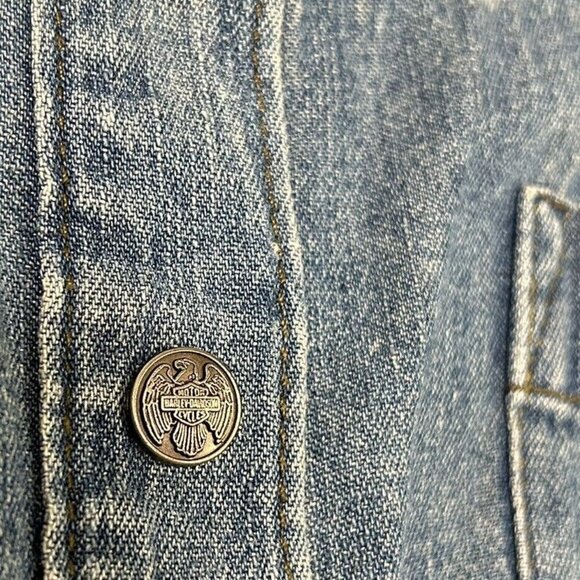 Harley Davidson Denim Jean Vest Womens Size Large Logo Buttons Biker Cut - Picture 9 of 13